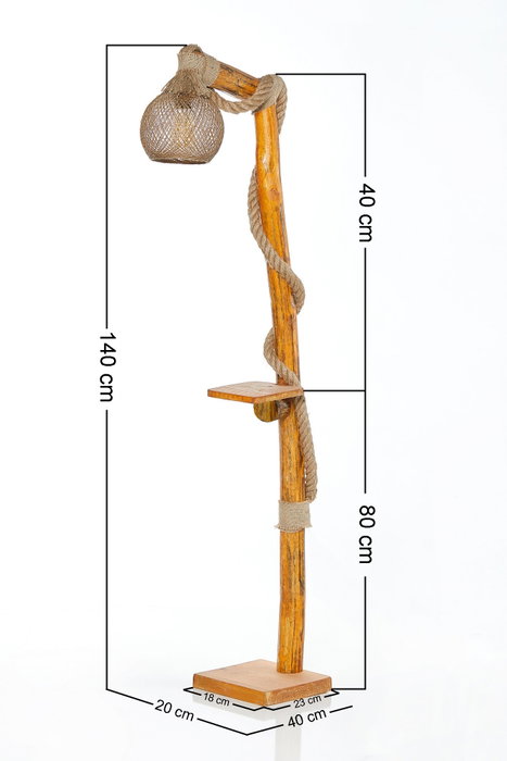 Opviq Lámpara de pie Arbor con diseño de árbol, madera y tapa de yute